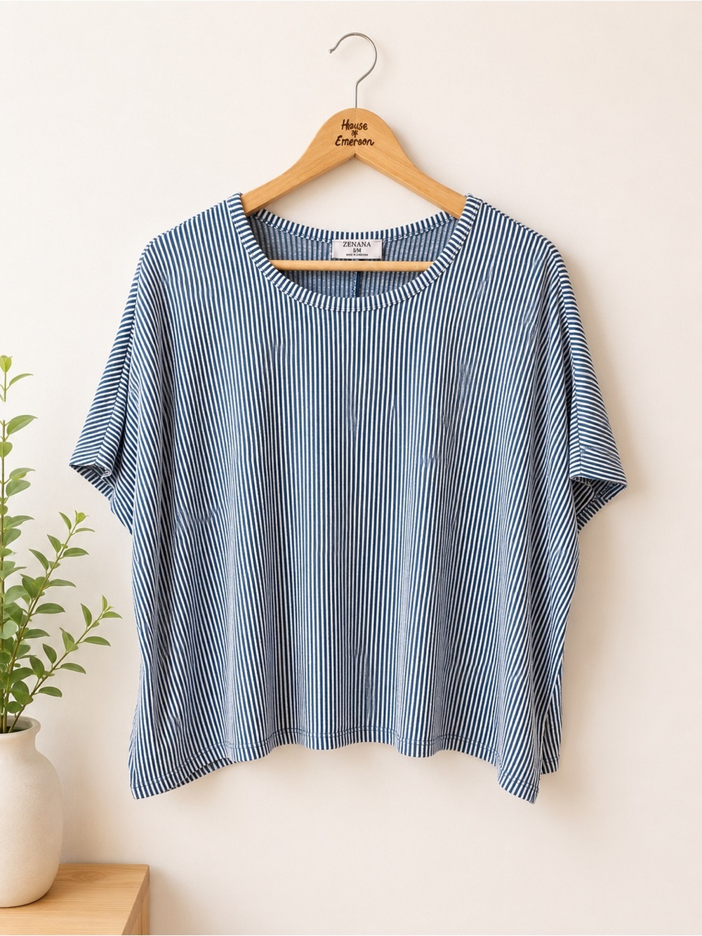 Zenana Stripe Cropped Oversized Top Size S/M